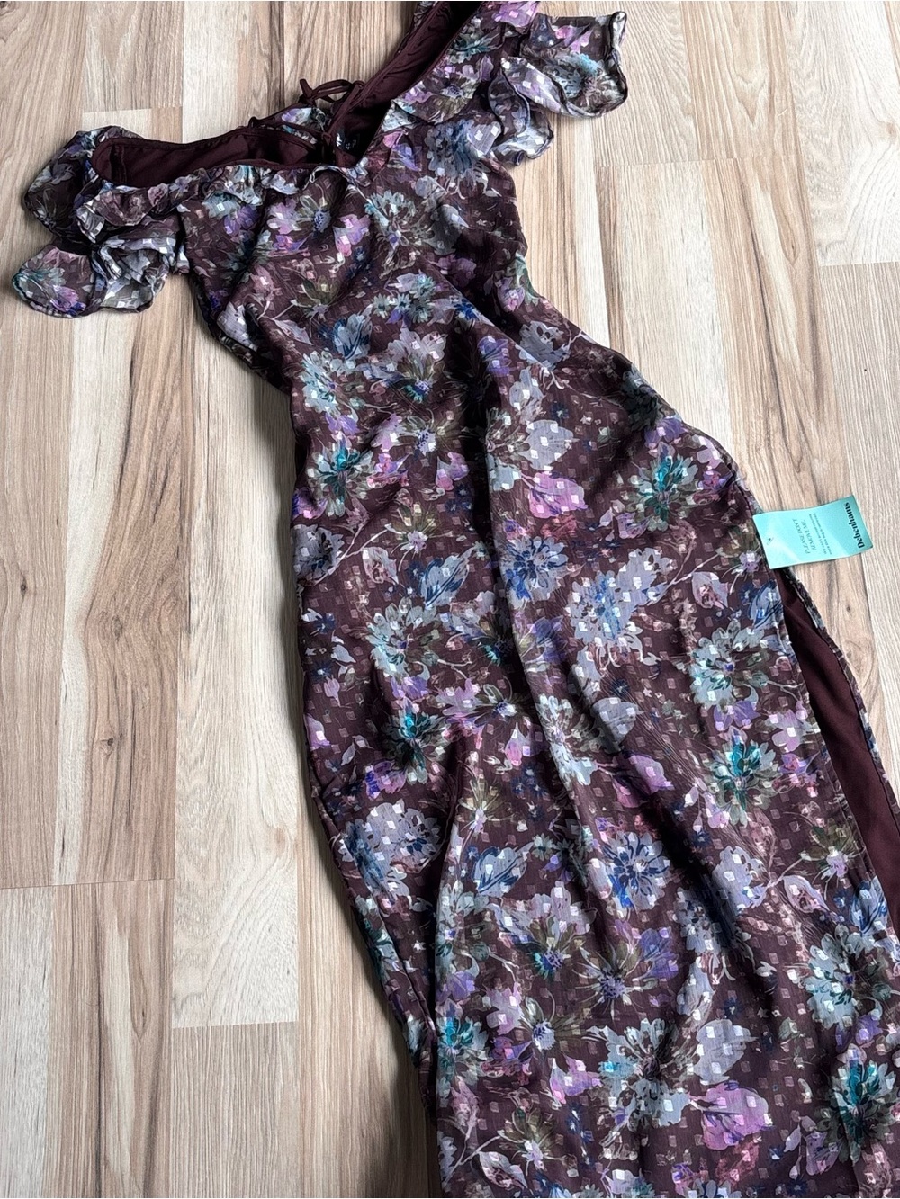 Nasty Gal Plum Floral Off-Shoulder Midi Dress